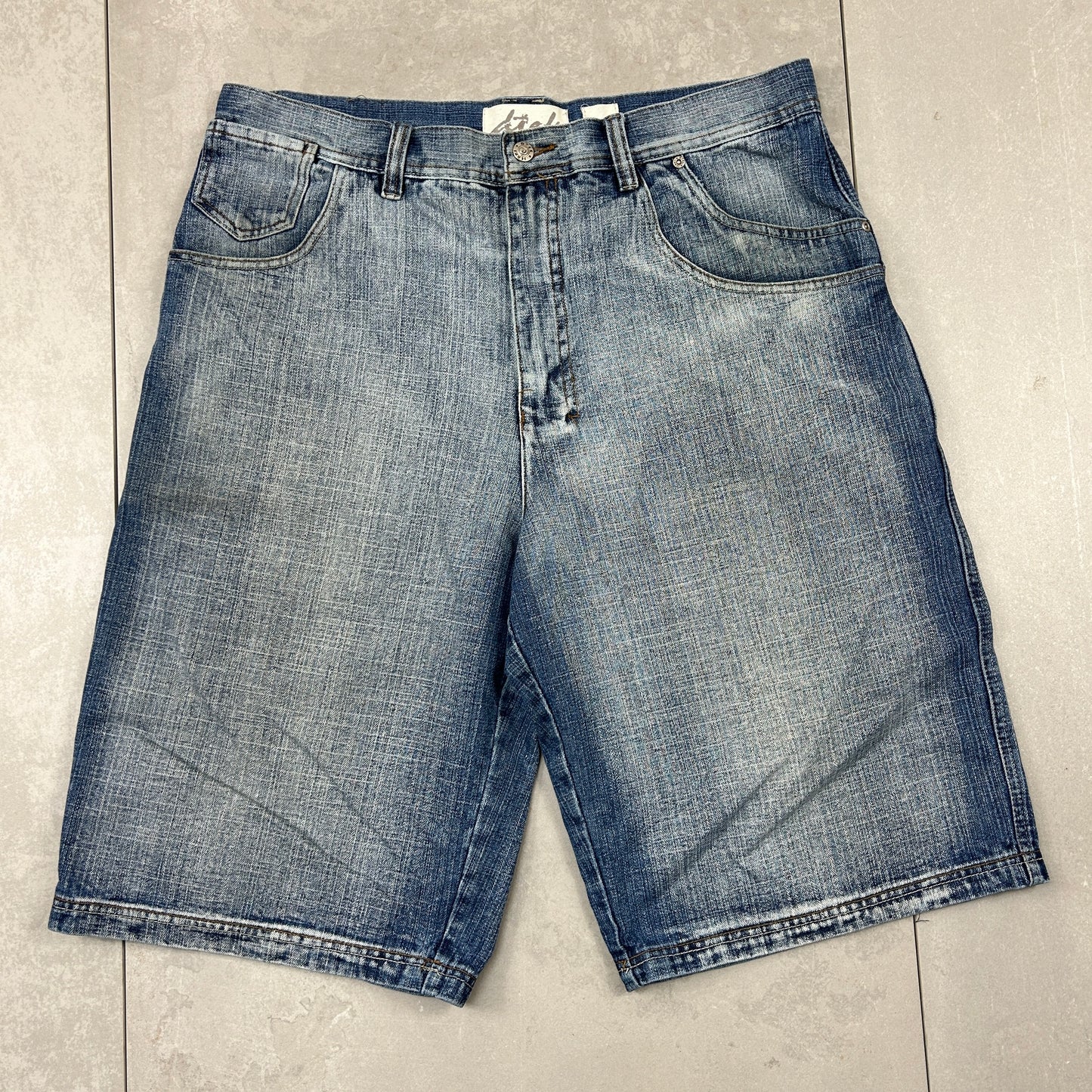 Vintage Embroidered Hip Hop Baggy Blue Shorts Jorts - 38