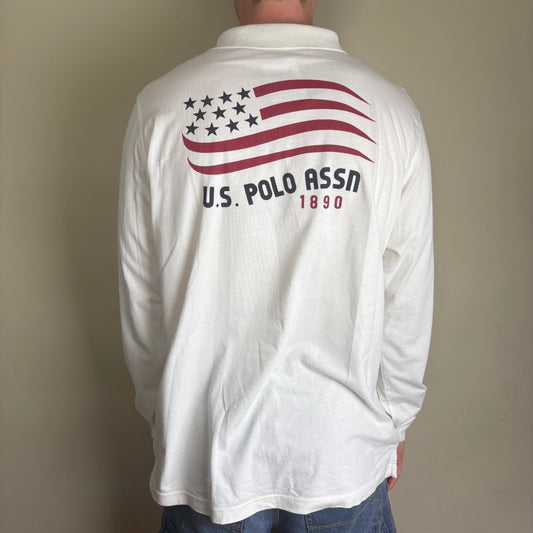 Vintage US Polo ASSN Big Pony White Rugby Polo Shirt - XL