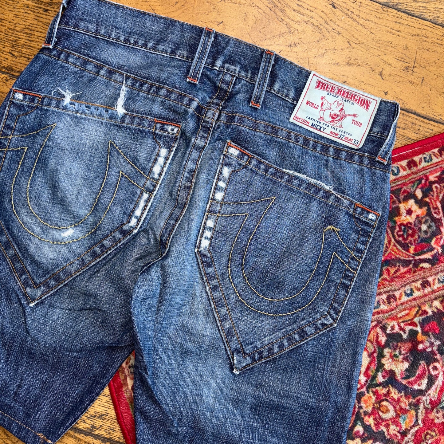 Vintage True Religion Blue Embroidered Y2K Shorts Jorts - 36