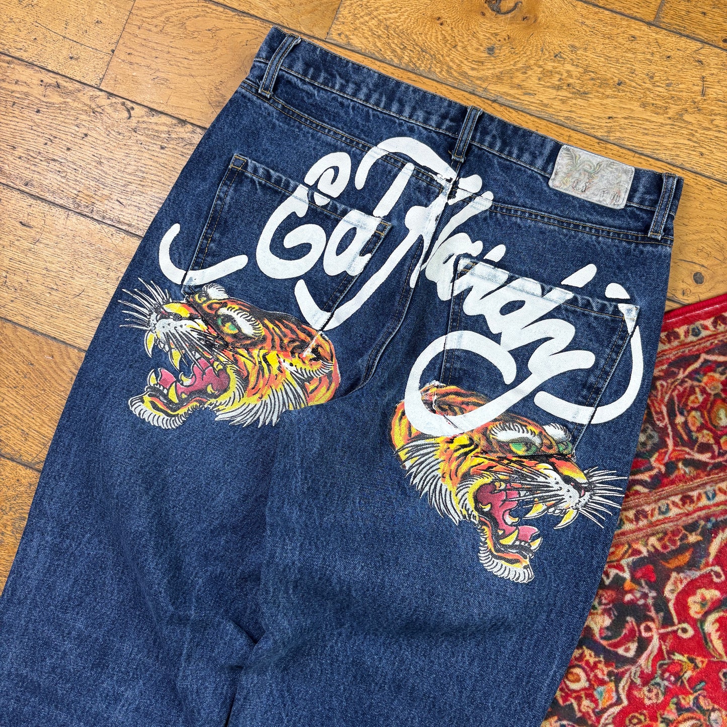 Vintage Ed Hardy Blue Tiger Y2K Hip Hop Baggy Jeans - 34