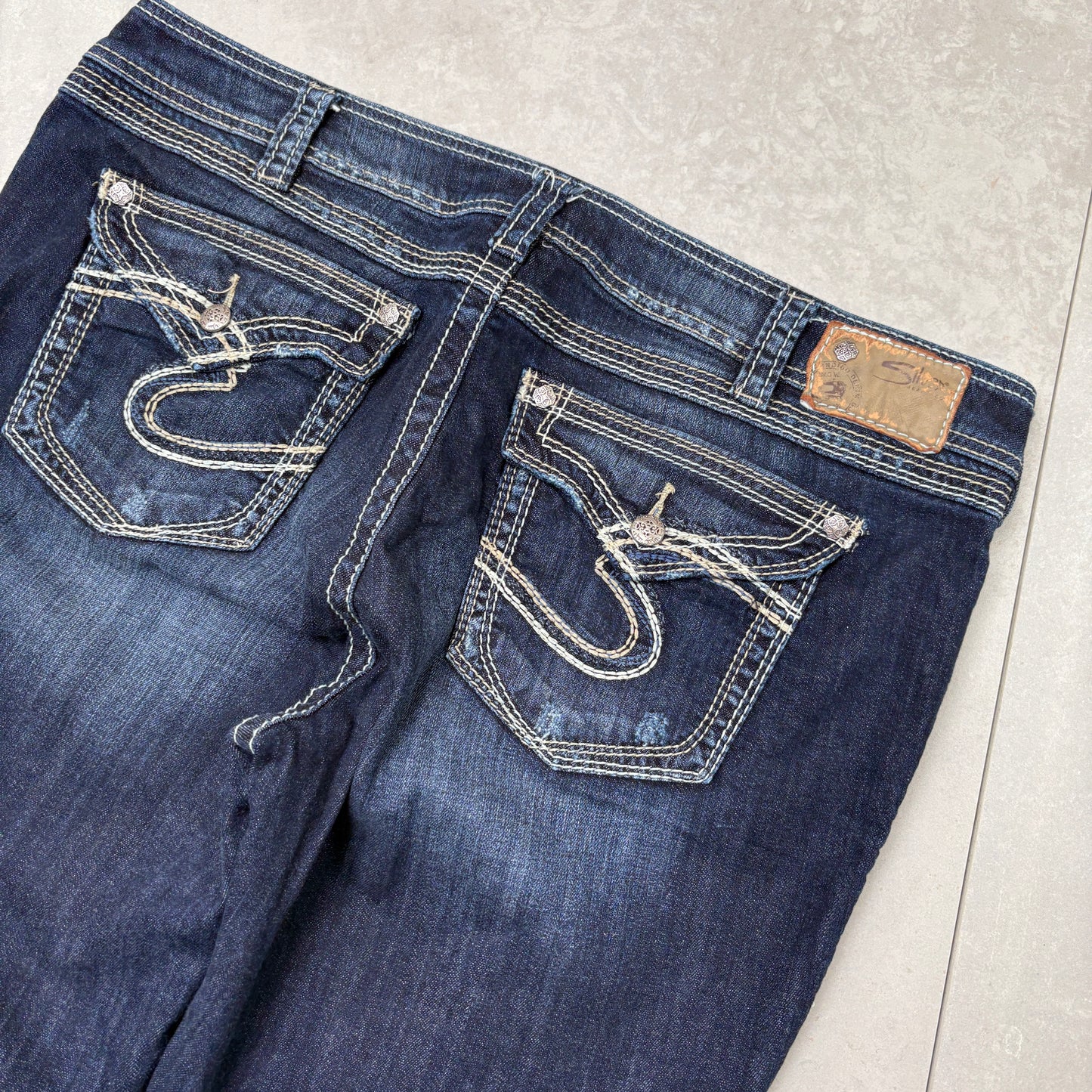 Vintage Silver Embroidered Blue Hip Hop Bootcut Baggy Jeans - 40