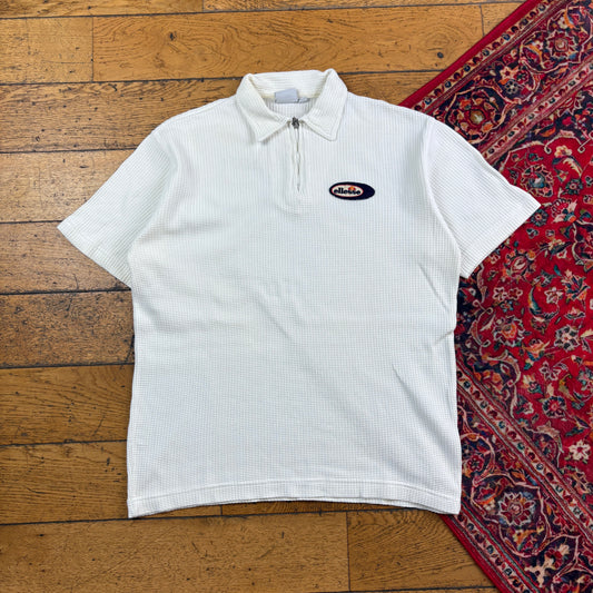 Vintage Ellesse White Waffle Polo T Shirt - L