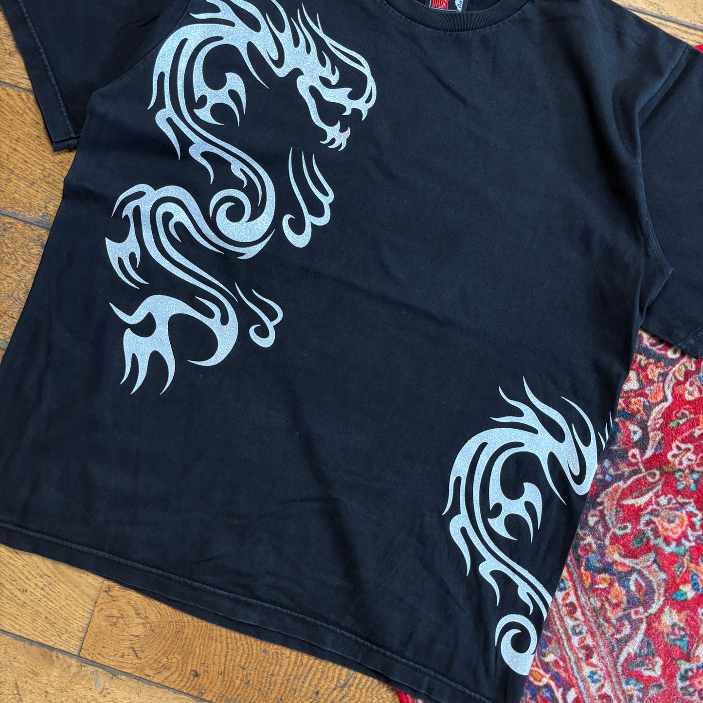 Vintage Chinese Dragon Black Graphic T-Shirt - L