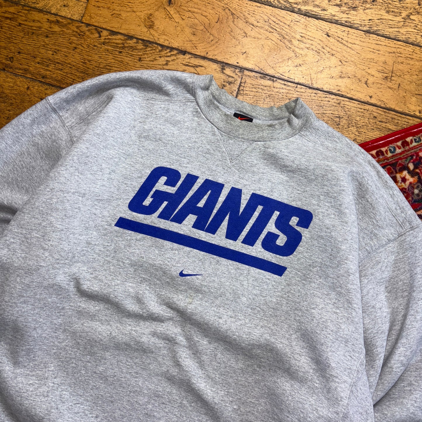 Vintage 90s Nike Swoosh NFL NY Giants Grey Embroidered Sweatshirt - 2XL