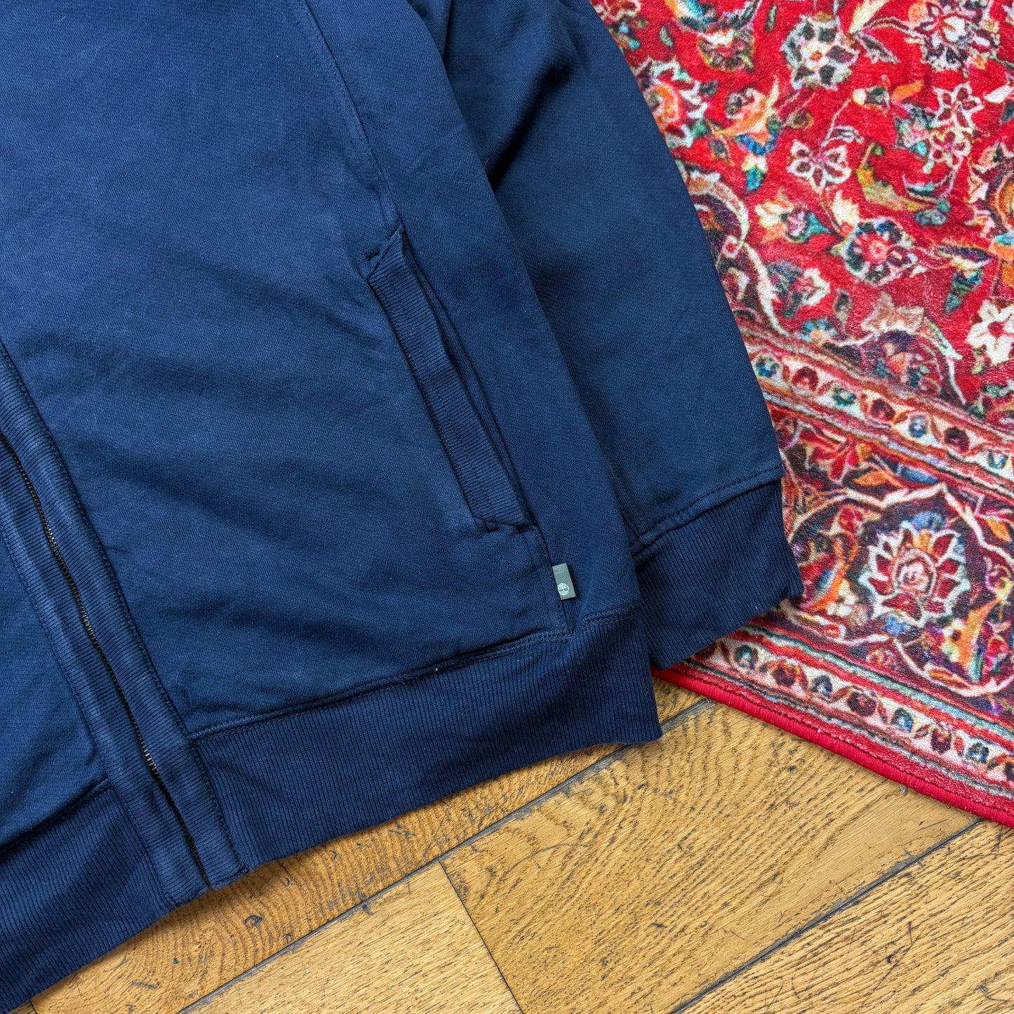 Vintage Timberland Navy Embroidered Zip Hoodie Sweatshirt - L