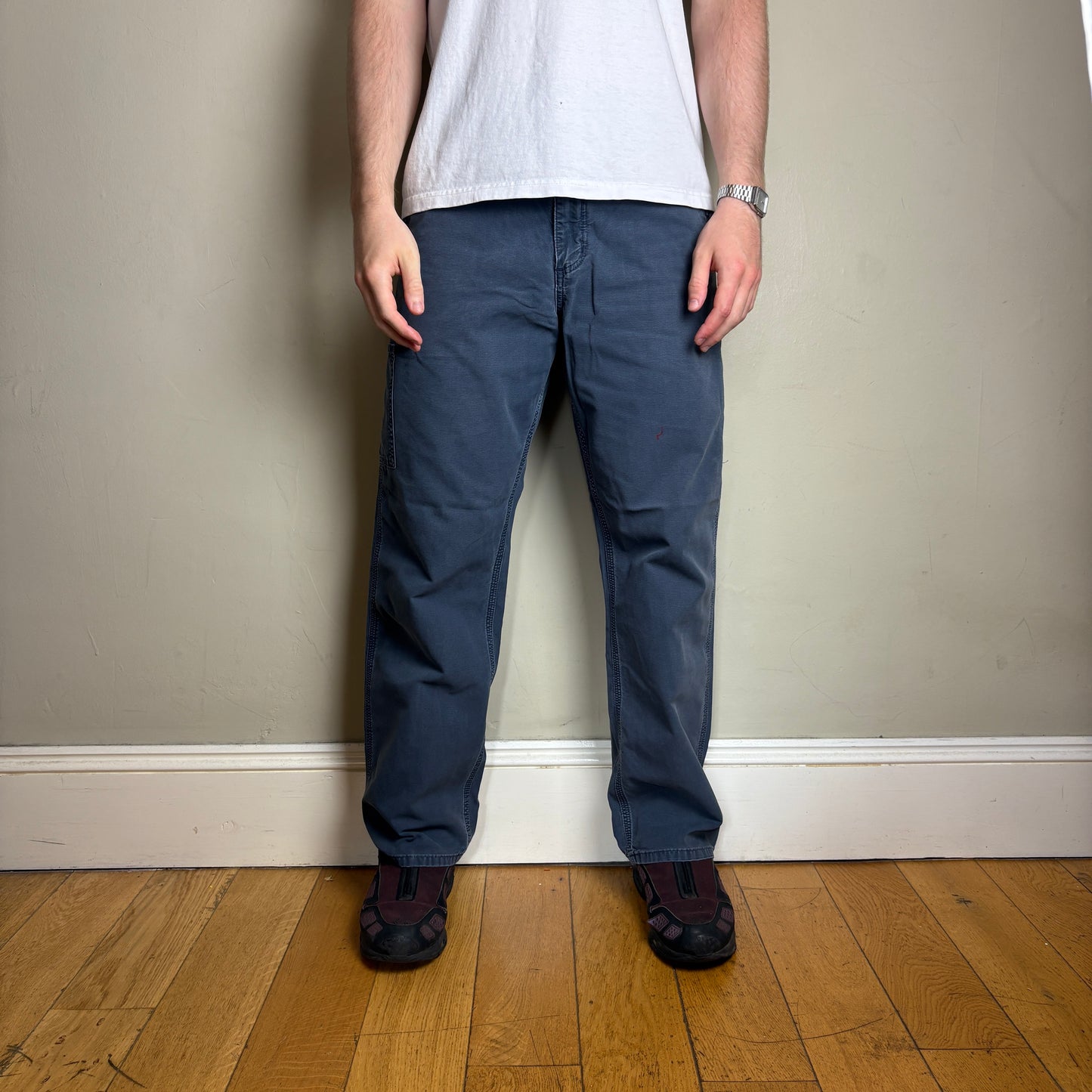 Vintage Carhartt Blue Navy Workwear Carpenter Baggy Trousers - 34S