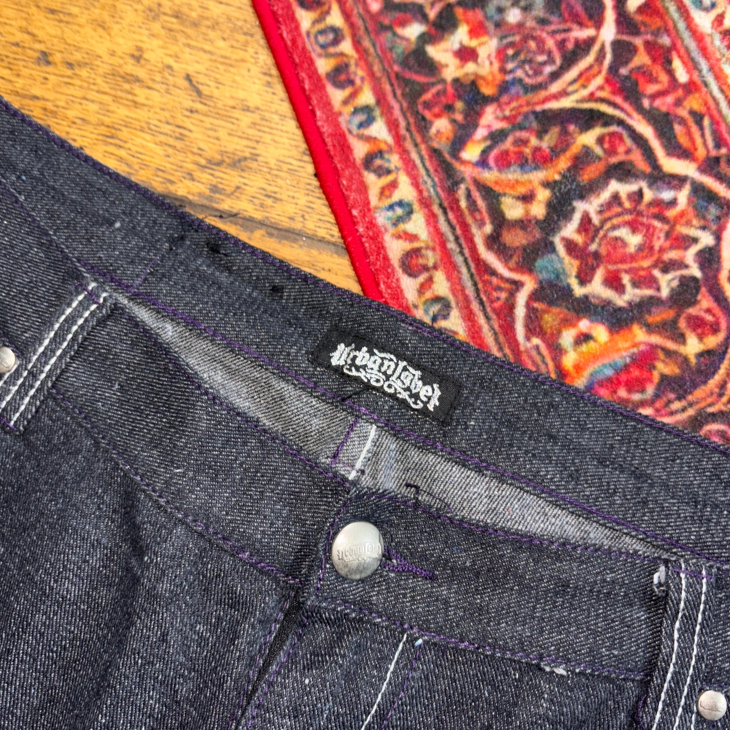 Vintage Urban Label Black Embroidered Y2K Hip Hop Baggy Jeans - 42R