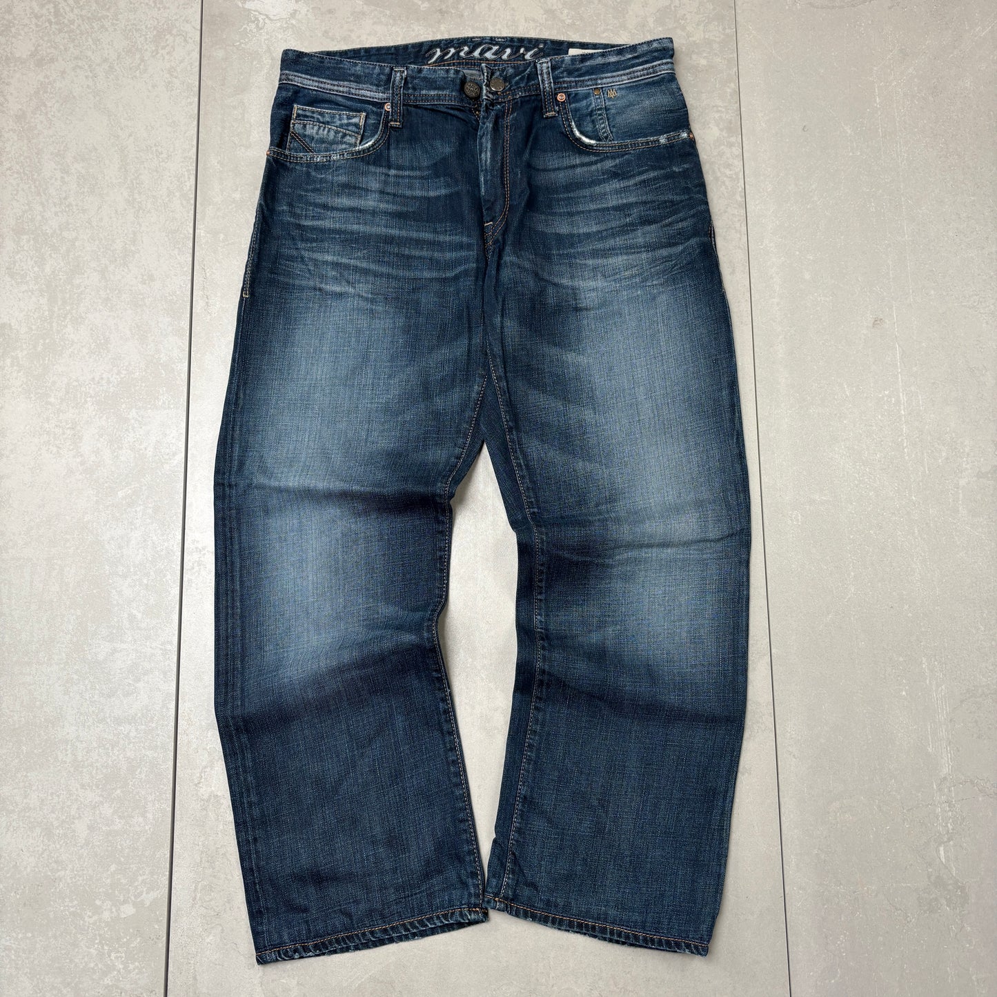 Vintage Mavi Embroidered Hip Hop Baggy Blue Jeans - 34