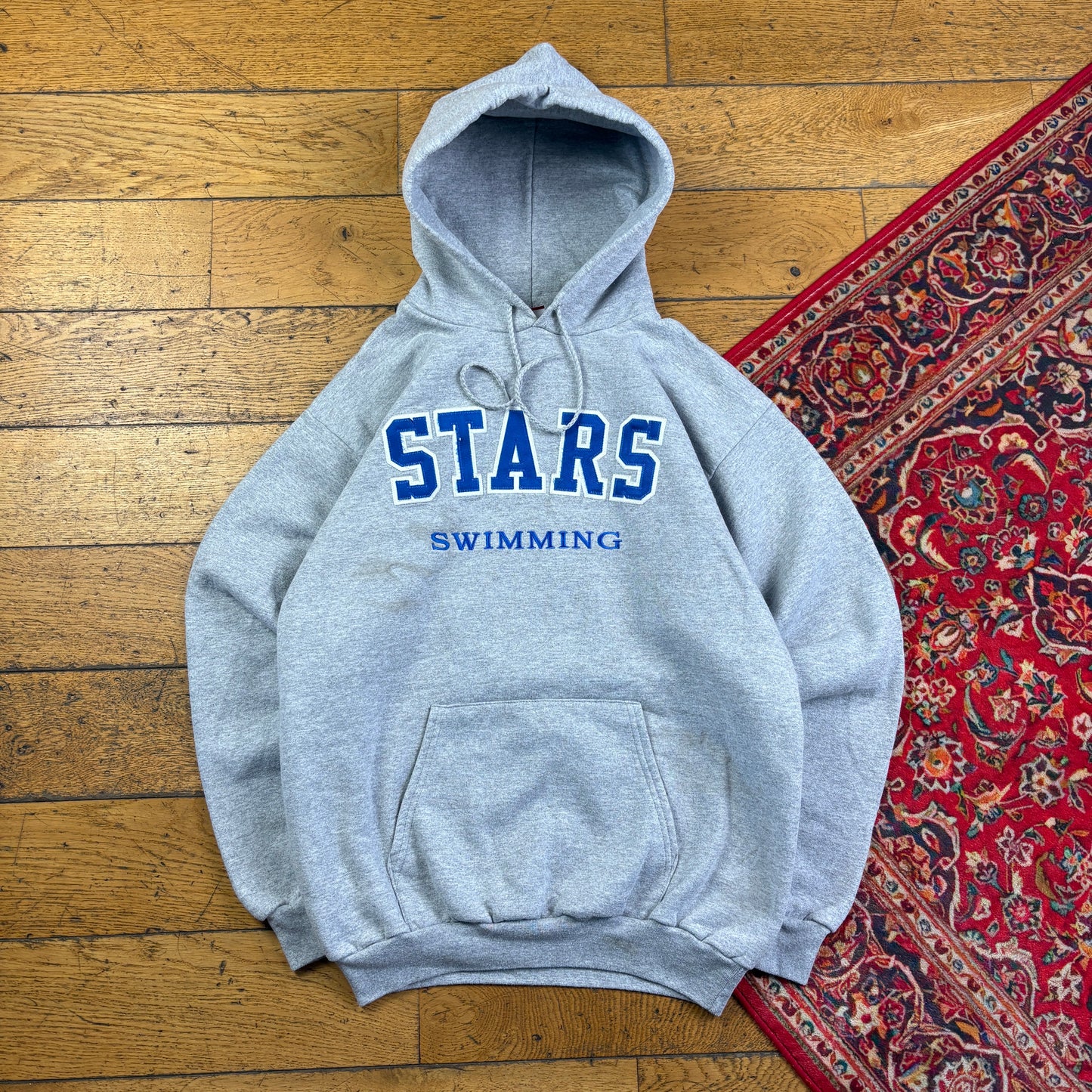 Vintage Champion Grey Boxy USA College Hoodie Embroidered Sweatshirt - M