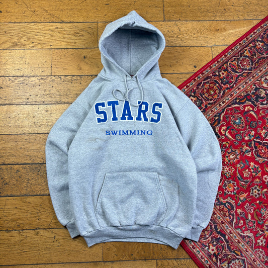 Vintage Champion Grey Boxy USA College Hoodie Embroidered Sweatshirt - M