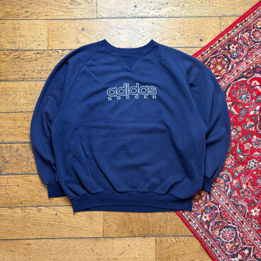 Vintage 90s Adidas Navy Boxy Embroidered Sweatshirt - L