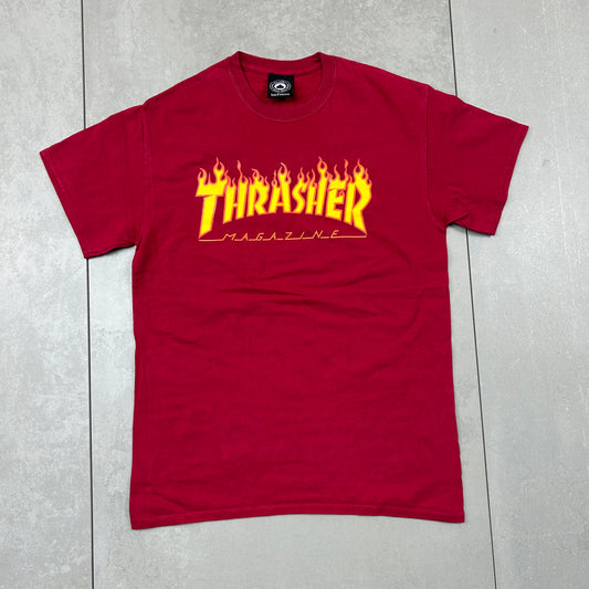 Vintage Thrasher Flames Burgundy Graphic T-Shirt - S