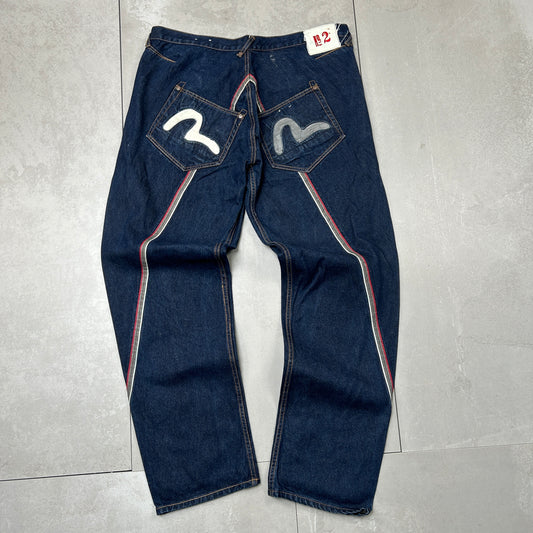 Vintage Evisu Embroidered Hip Hop Blue Baggy Jeans - 40