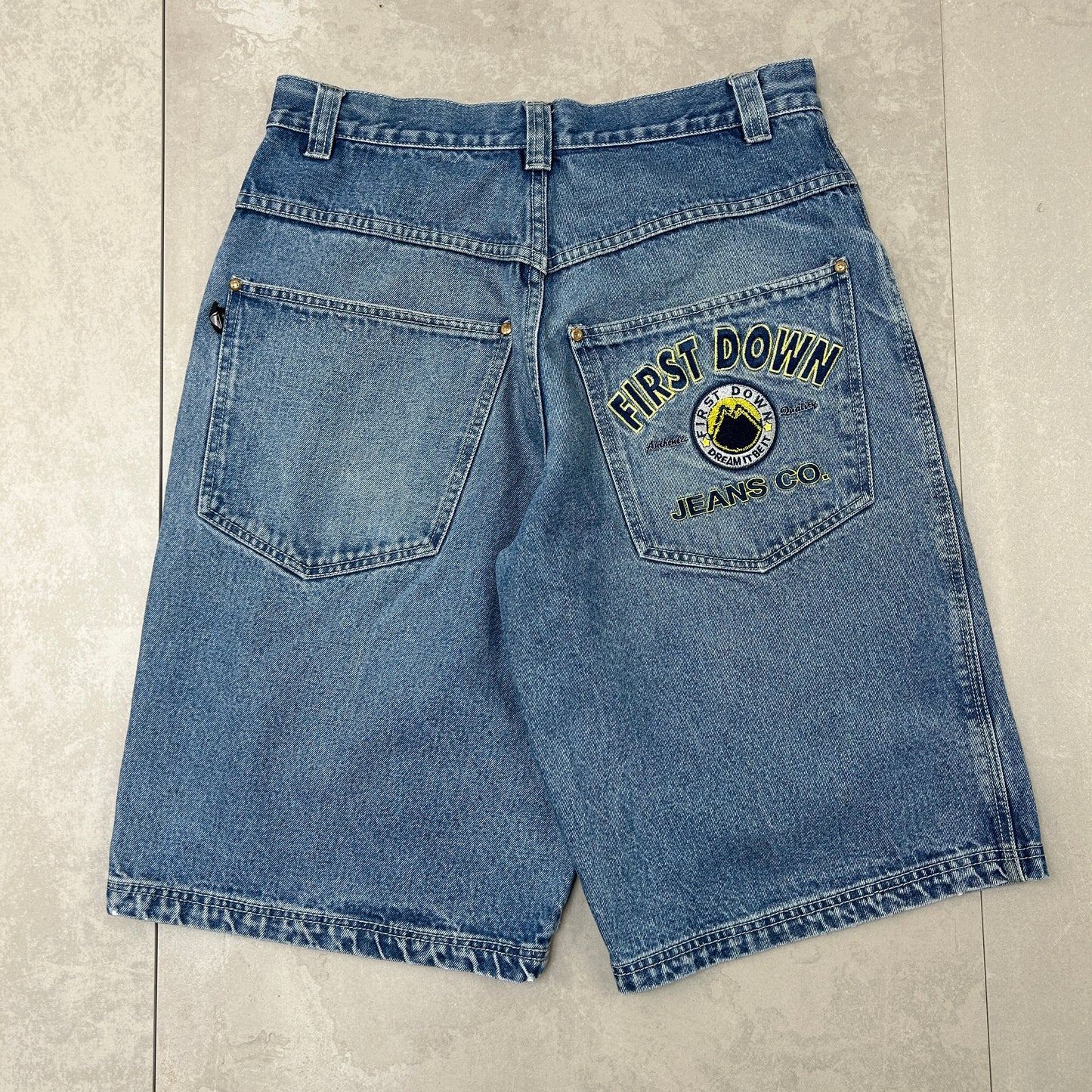 Vintage First Down Embroidered Hip Hop Baggy Blue Shorts Jorts - 33