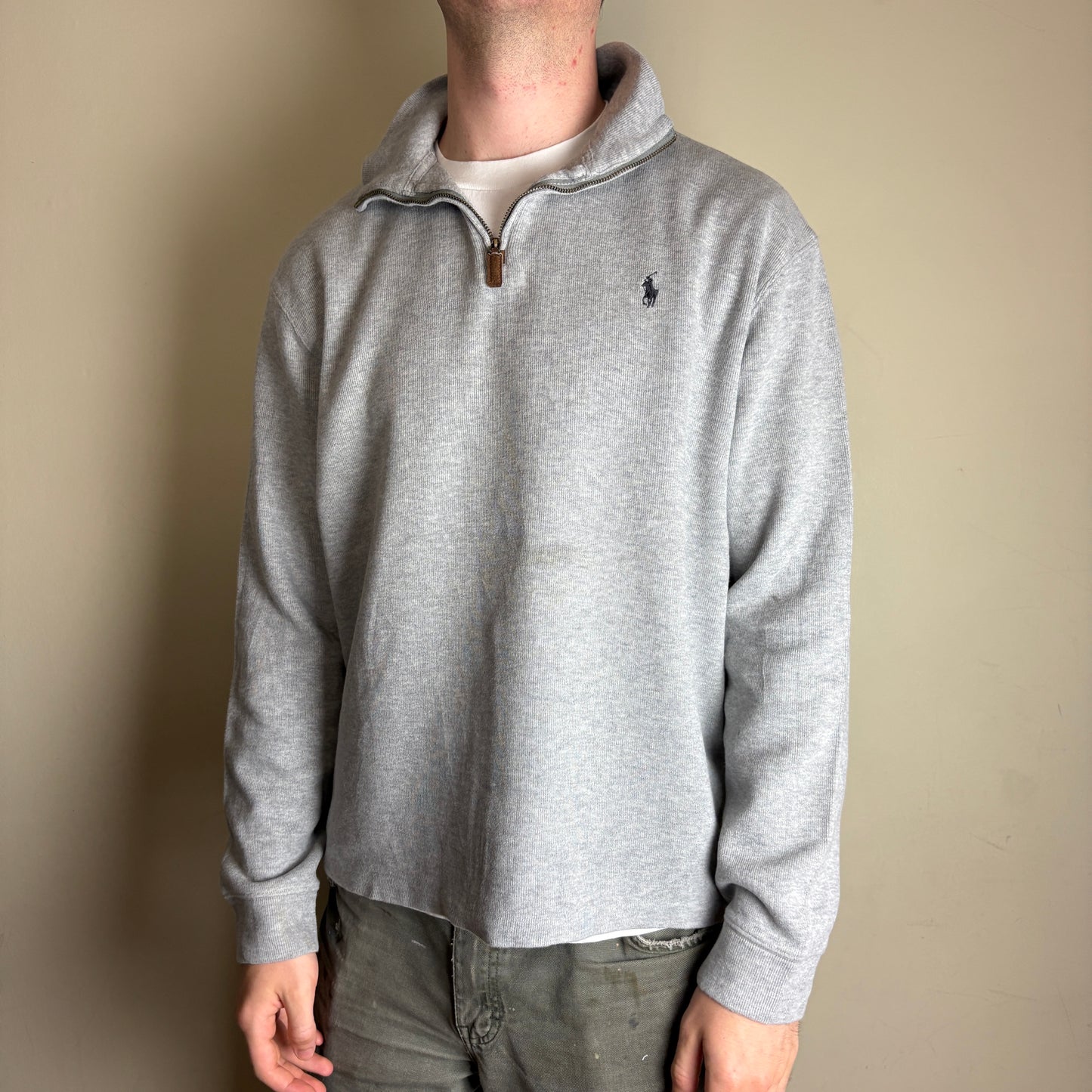 Vintage Ralph Lauren Quarter Zip Grey Jumper - XL