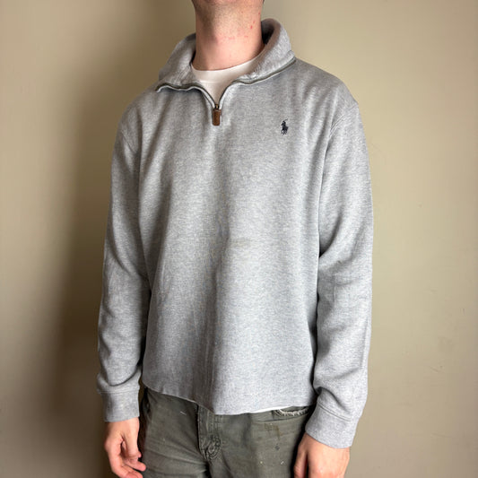 Vintage Ralph Lauren Quarter Zip Grey Jumper - XL