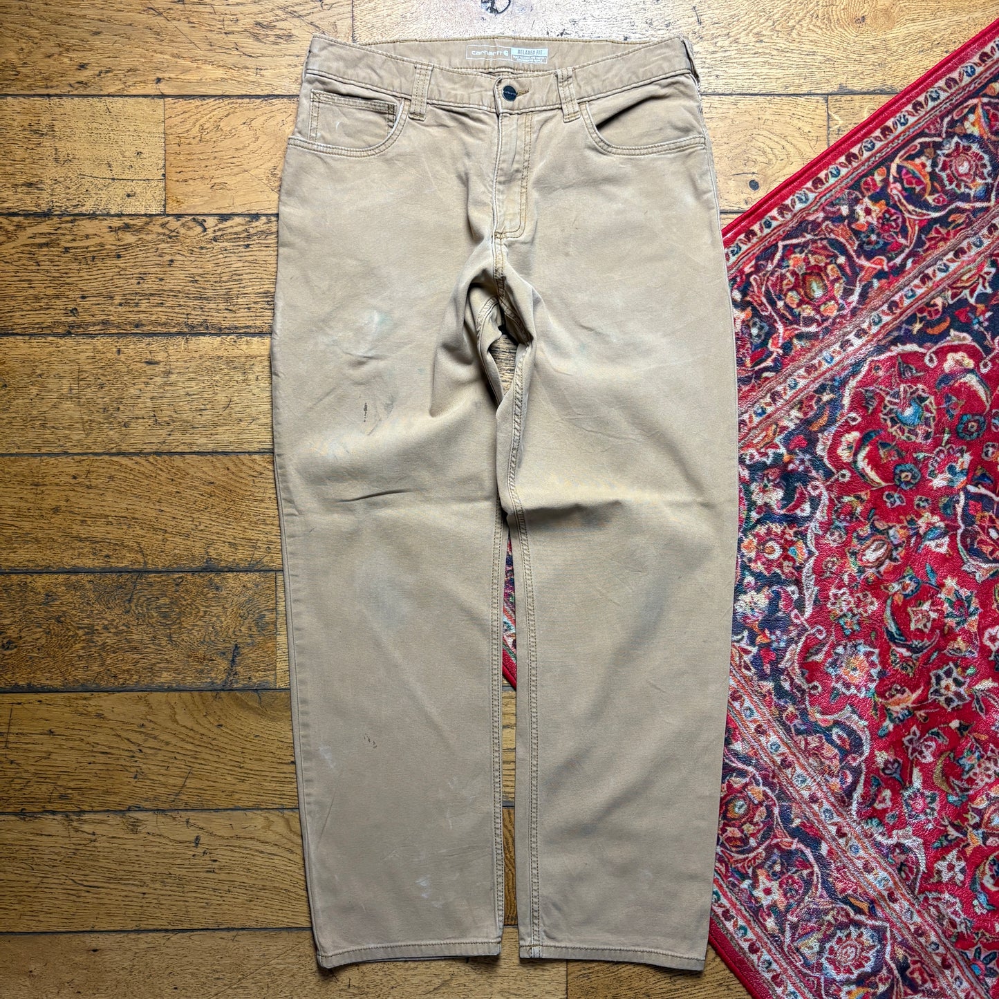 Vintage Carhartt Workwear Carpenter Cream Baggy Trousers - 33S