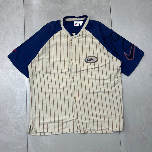 Vintage 90s Nike Baseball Embroidered Button Brown T-Shirt - XL