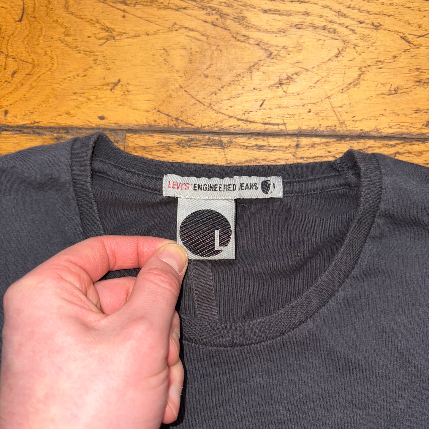 Vintage Levis Engineered Grey Black Long Sleeve Graphic T-Shirt - S