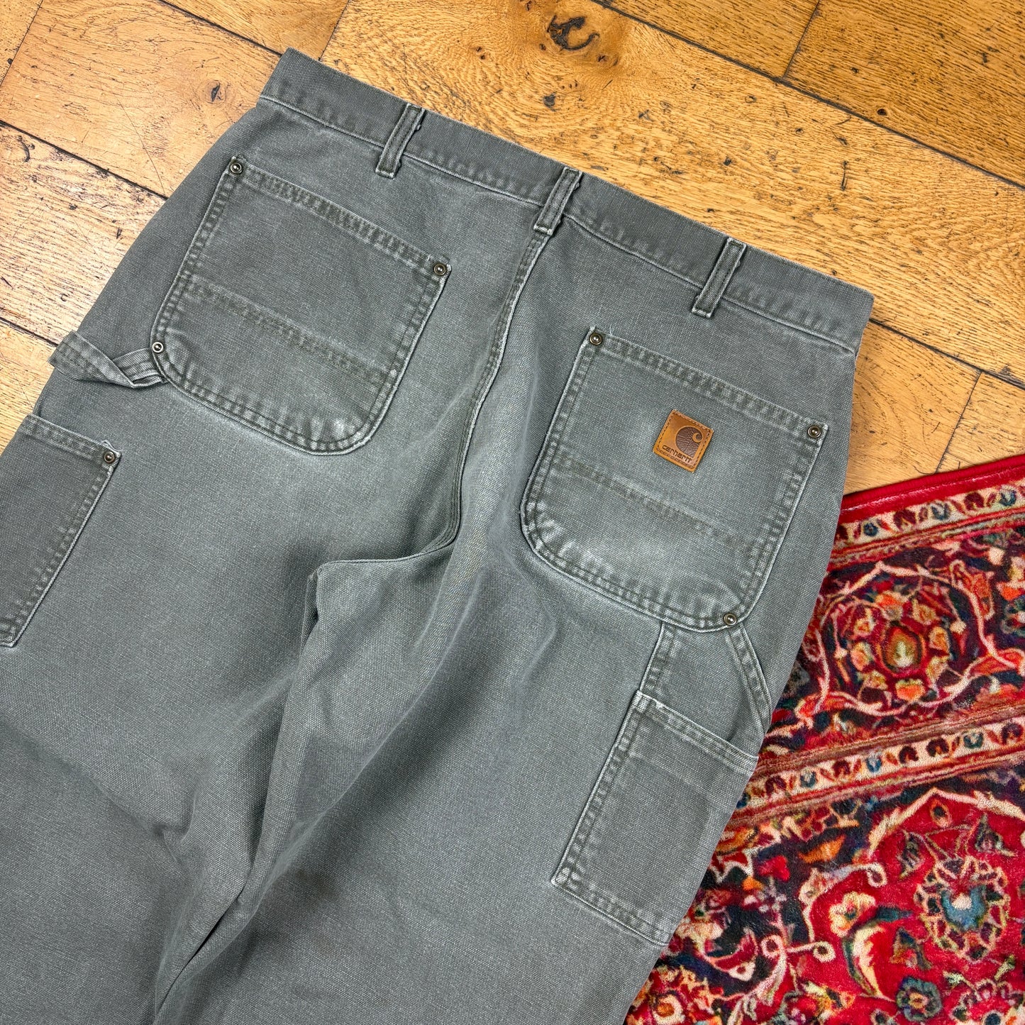 Vintage Carhartt Green Double Knee Workwear Carpenter Baggy Trousers - 34