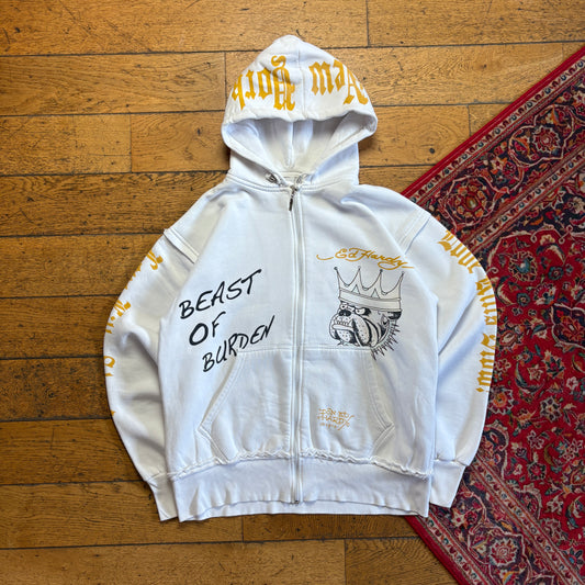 Vintage Ed Hardy Y2K White Zip Hoodie Sweatshirt - L