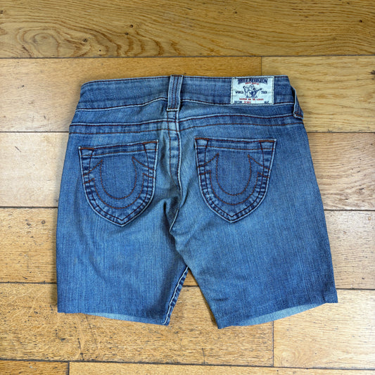 Vintage True Religion Womens Blue Embroidered Y2K Shorts Jorts - Size 8