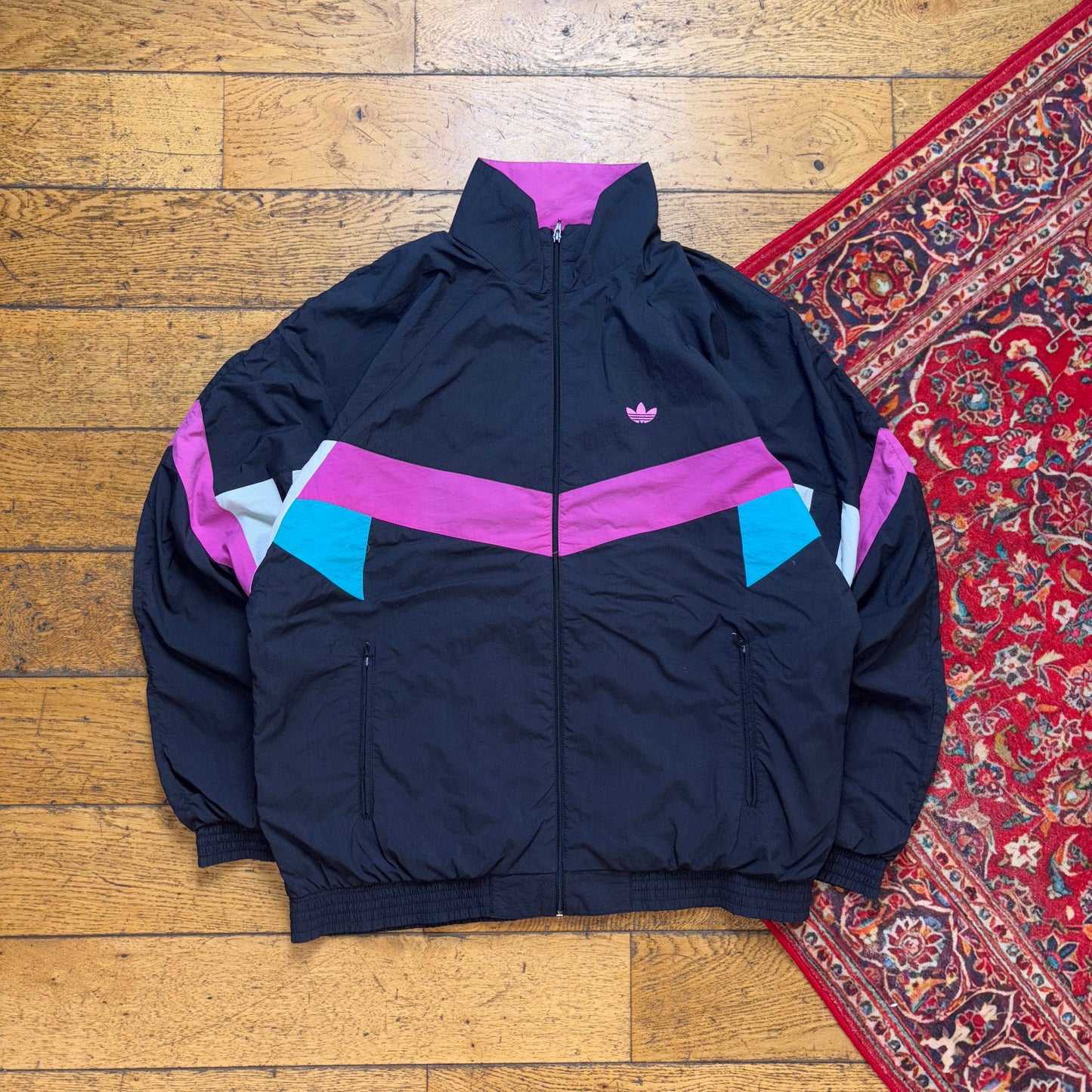 Vintage 90s Adidas Black Pink Tracksuit Track Shell Windbreaker Jacket - XL