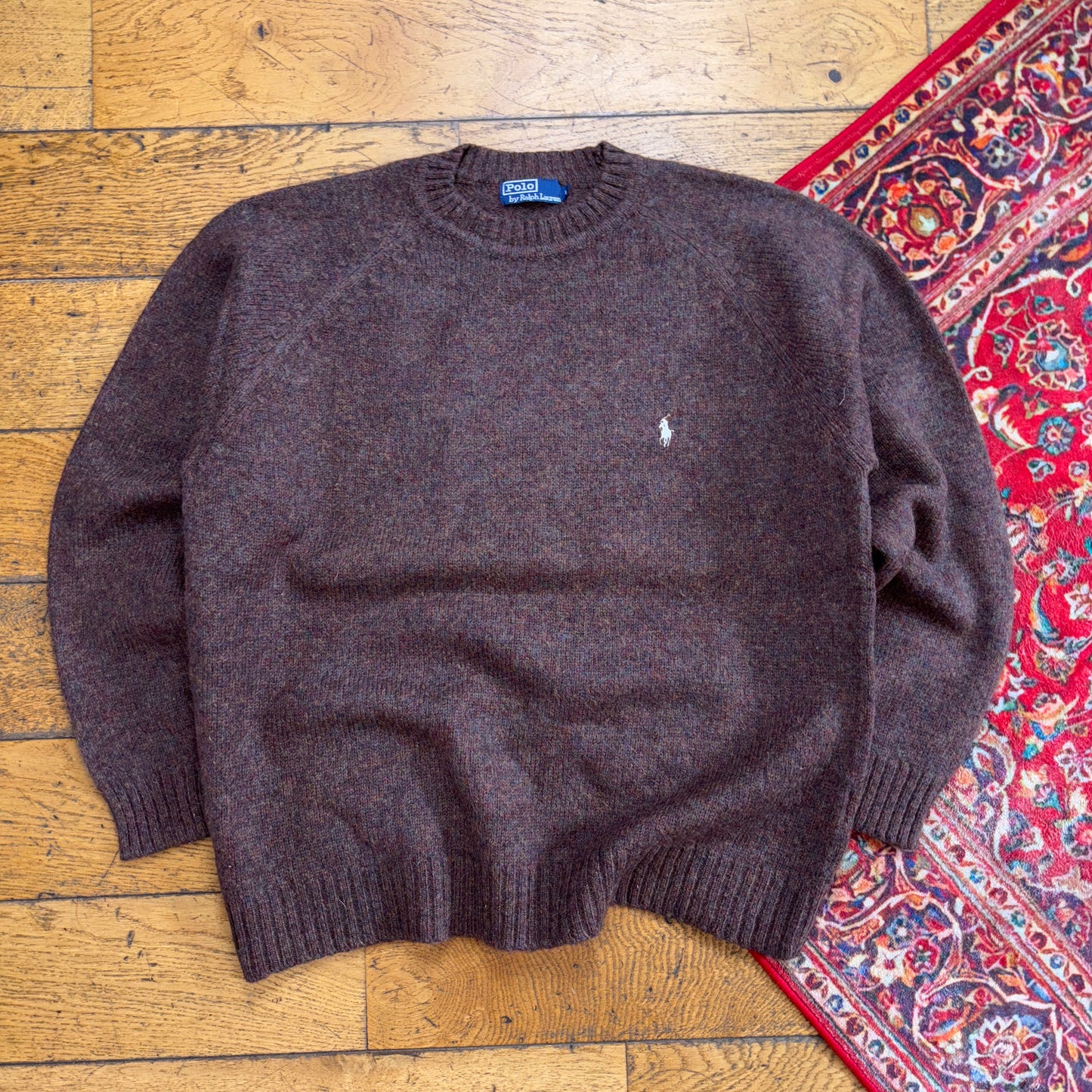 Vintage Ralph Lauren Brown Wool Chunky Knit Jumper - L
