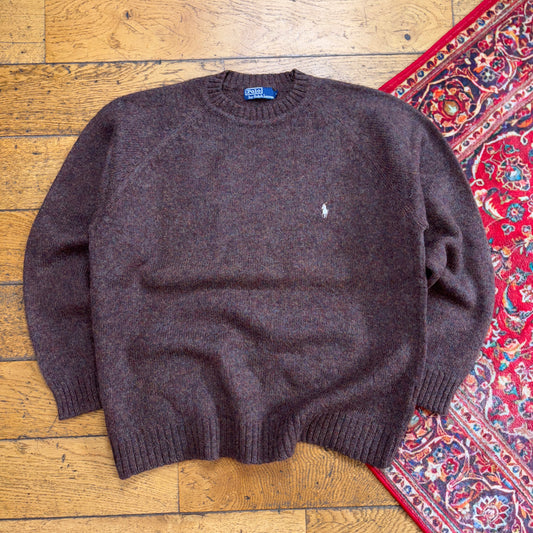 Vintage Ralph Lauren Brown Wool Chunky Knit Jumper - L