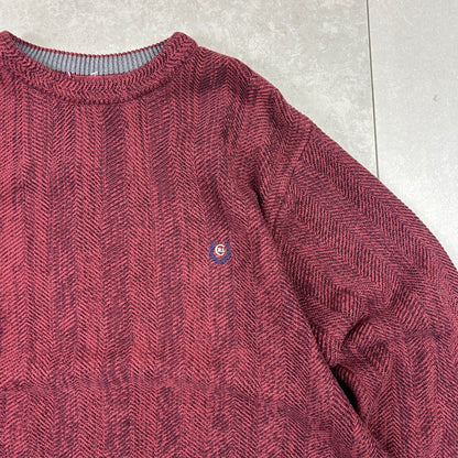 Vintage Chaps Ralph Lauren Chunky Knit Burgundy Fisherman Jumper - M