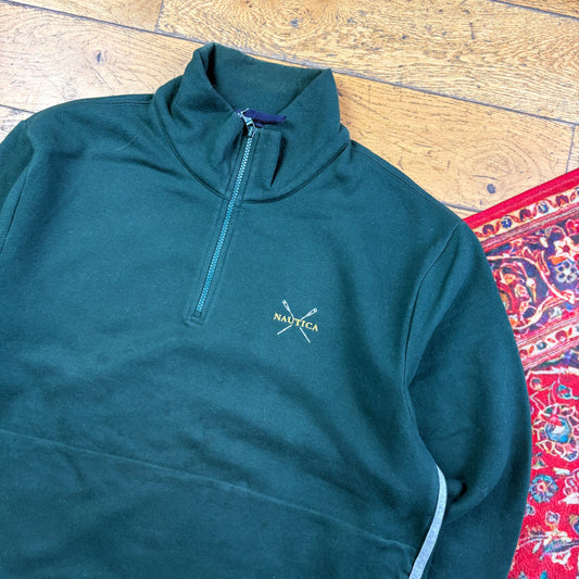 Vintage Nautica Green Embroidered Quarter Zip Sweatshirt - XL