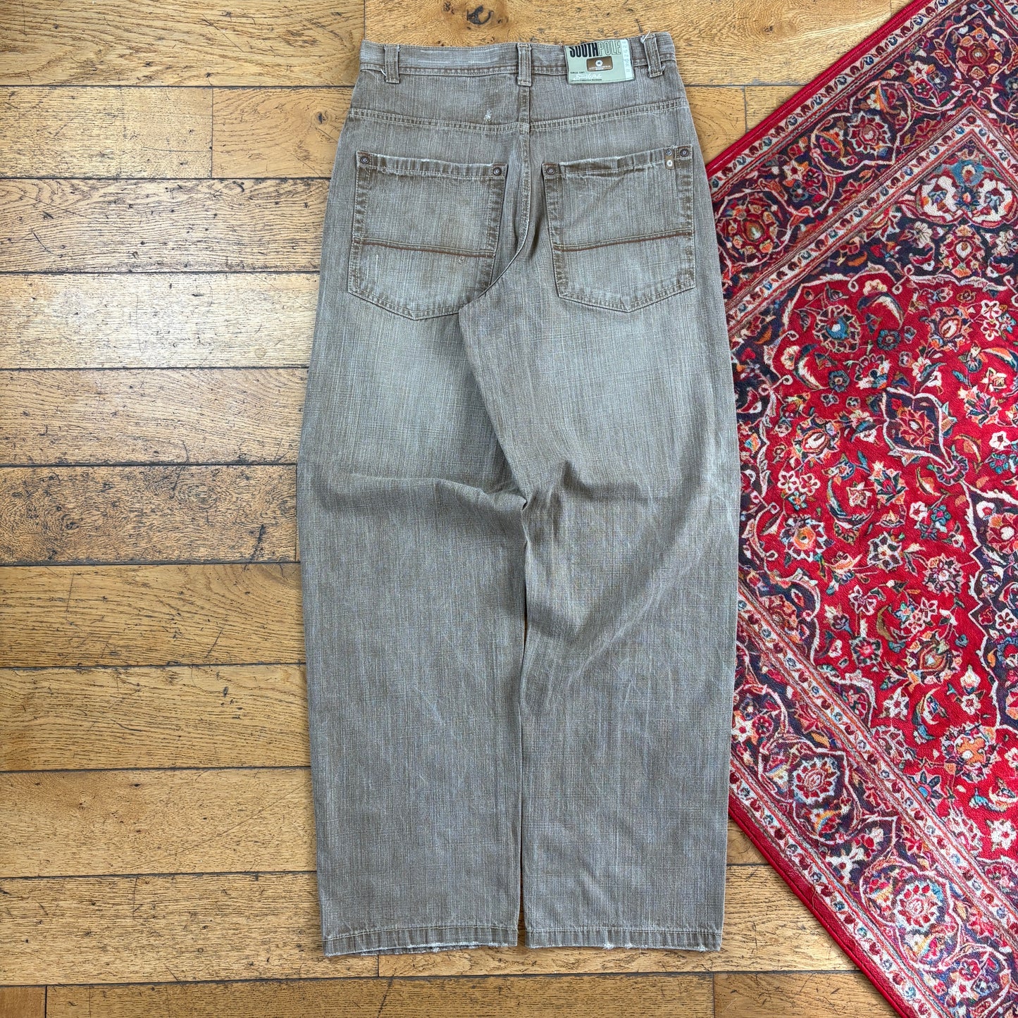 Vintage Southpole Brown Embroidered Y2K Hip Hop Baggy Jeans - 32