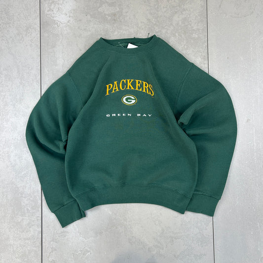 Vintage 90s NFL Green Bay Packers Embroidered Spellout Green Sweatshirt - XS