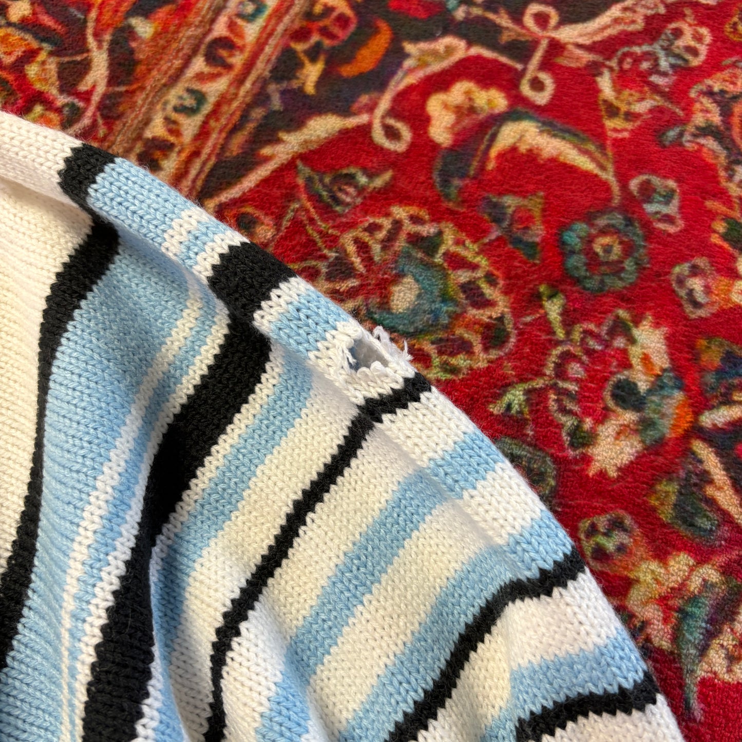 Vintage Southpole Blue White Stripe Hip Hop Chunky Knit Jumper - XL