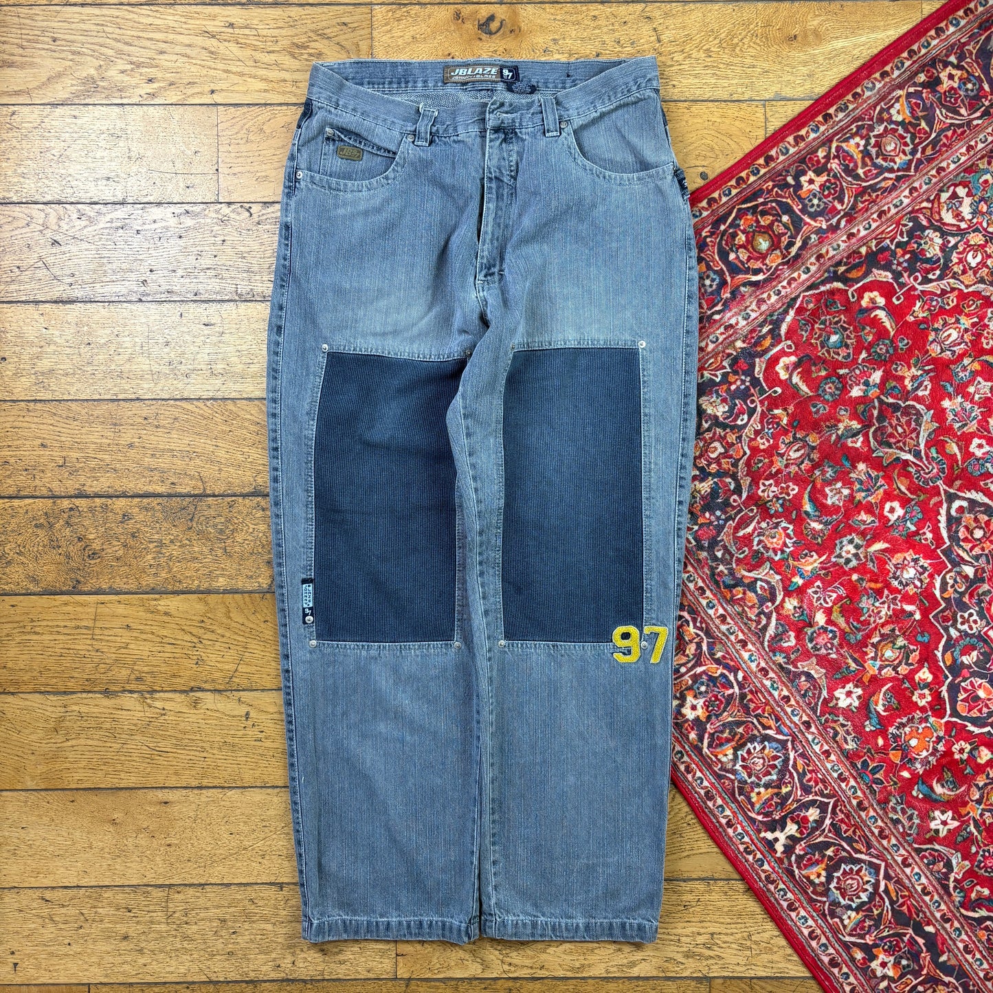 Vintage J Blaze Grey Embroidered Y2K Hip Hop Baggy Jeans - 36