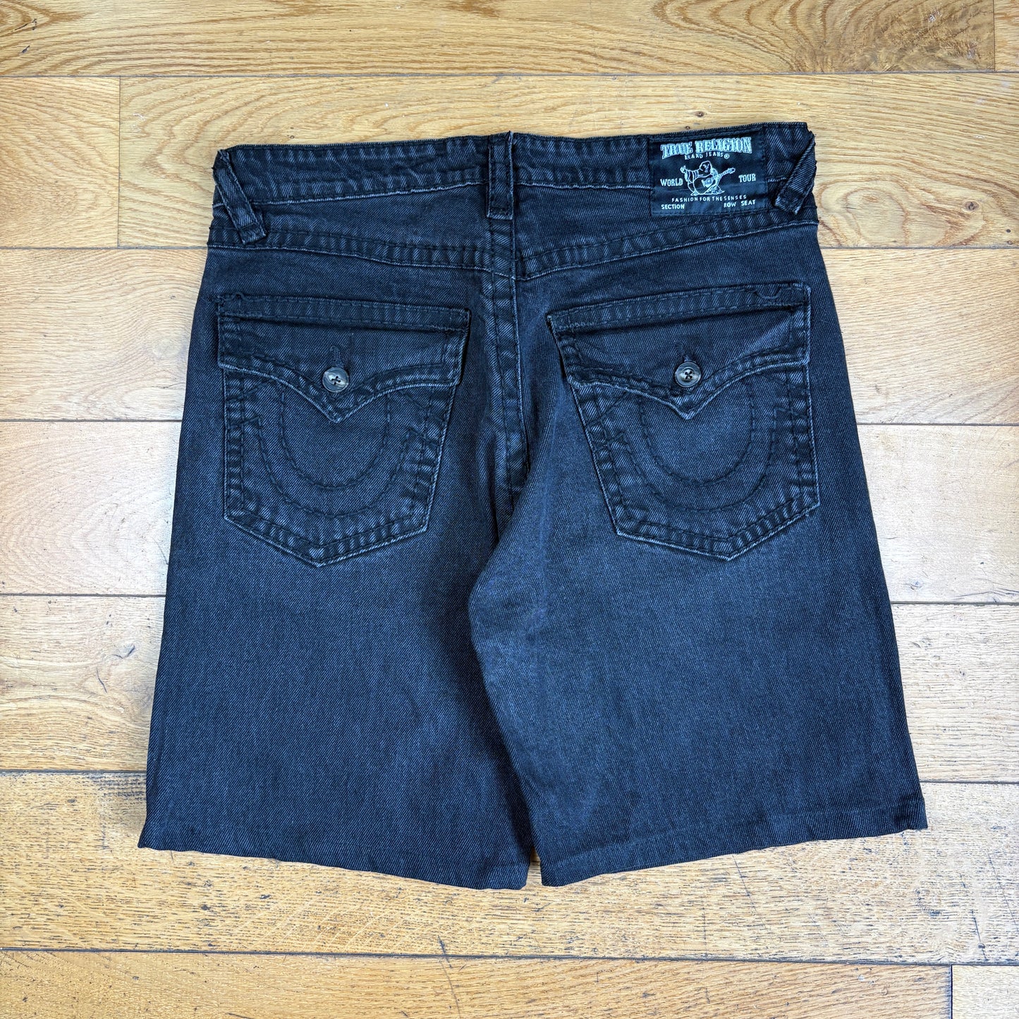 Vintage True Religion Black Baggy Embroidered Y2K Shorts Jorts - 34