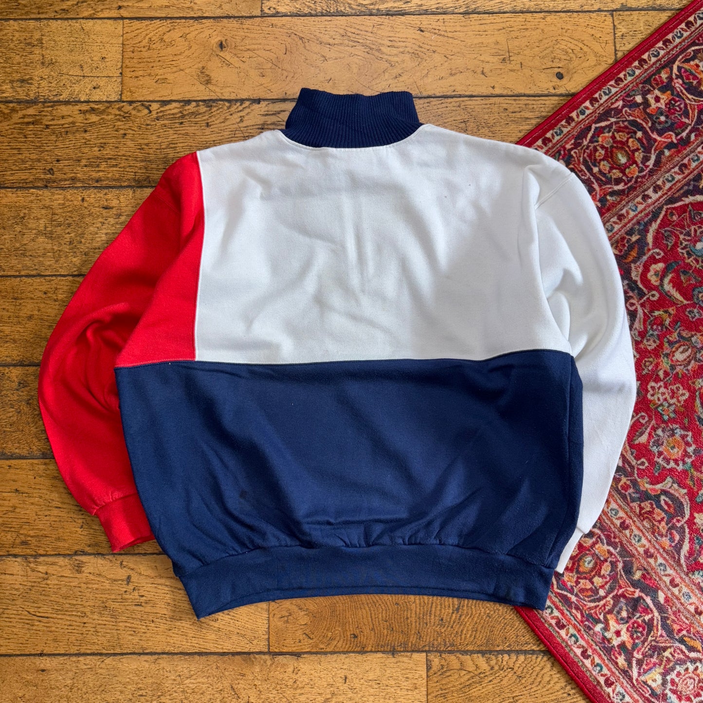Vintage Nike Colour Block White Navy Zip Sweatshirt - L