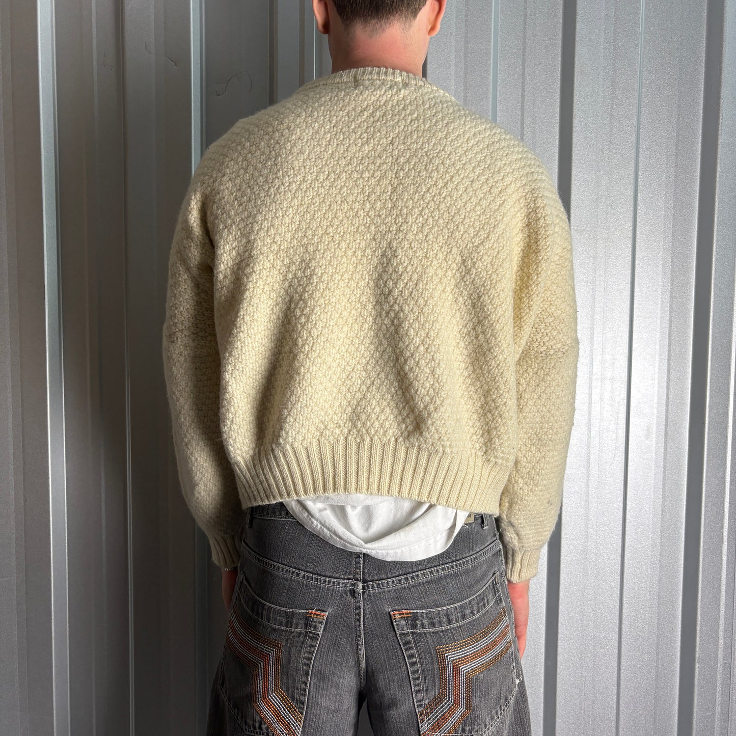 Vintage Celtic Woollens Wool Cream Cable Boxy Chunky Knit Jumper - S