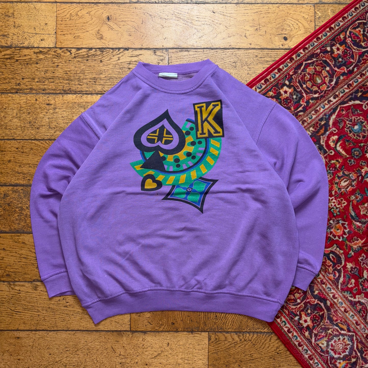 Vintage 90s Purple King Spades Graphic Sweatshirt - XL