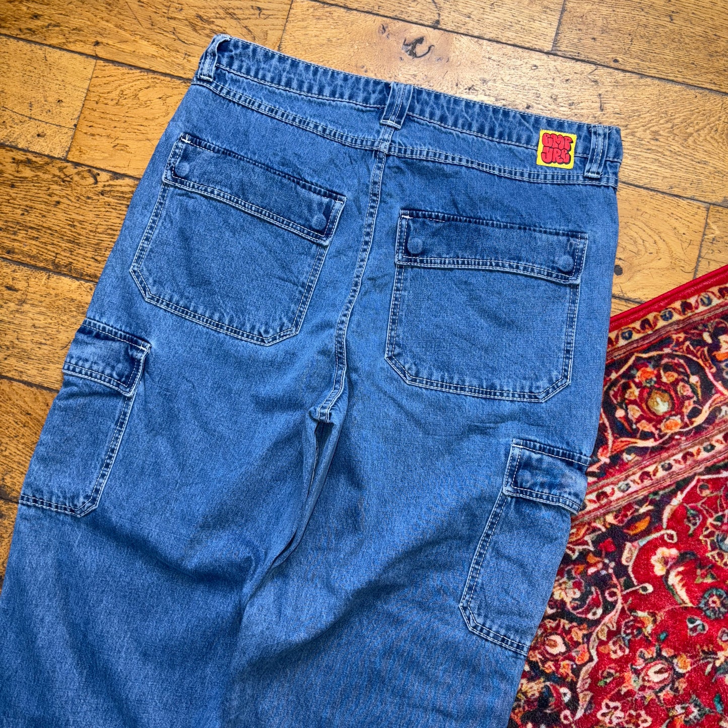 Vintage Empyre Blue Cargo Skate Embroidered Y2K Hip Hop Baggy Jeans - 36R