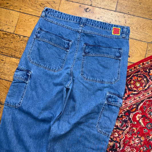 Vintage Empyre Blue Cargo Skate Embroidered Y2K Hip Hop Baggy Jeans - 36R