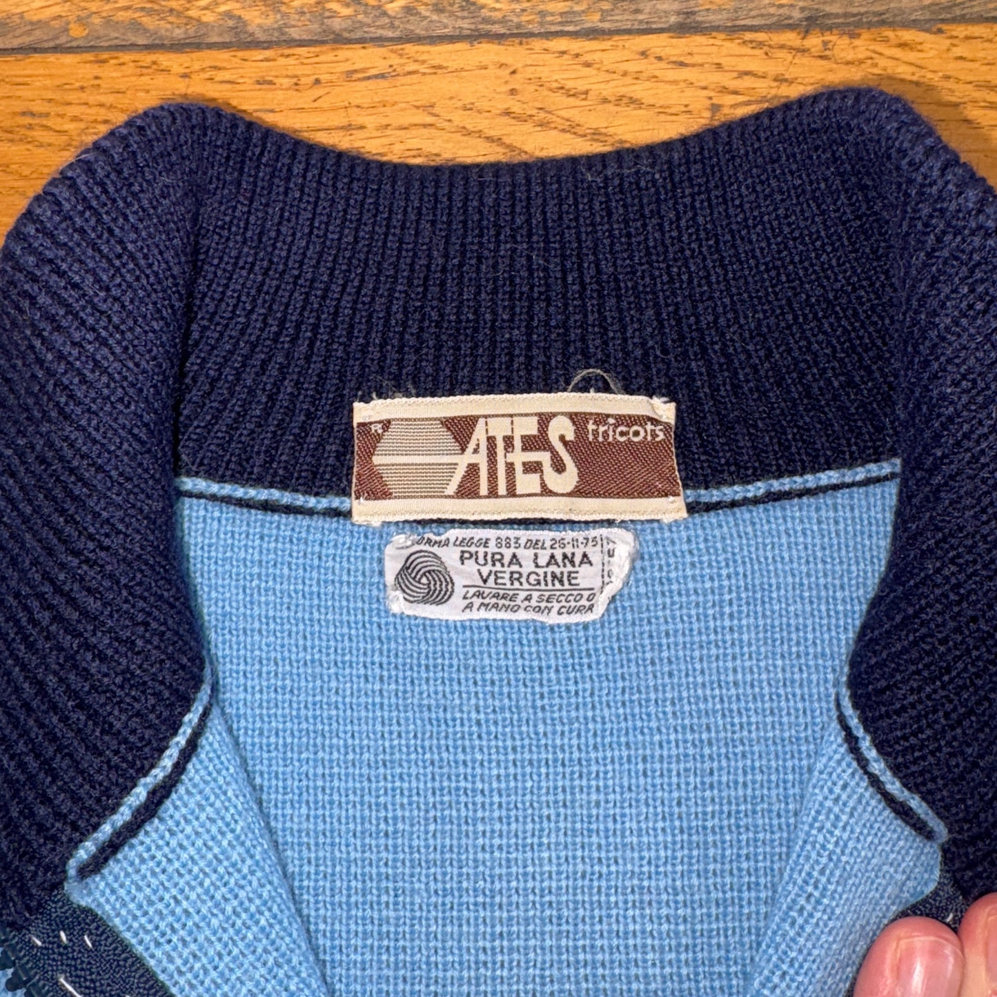 Vintage Blue Quarter Zip Stripe Chunky Knit Jumper - XS