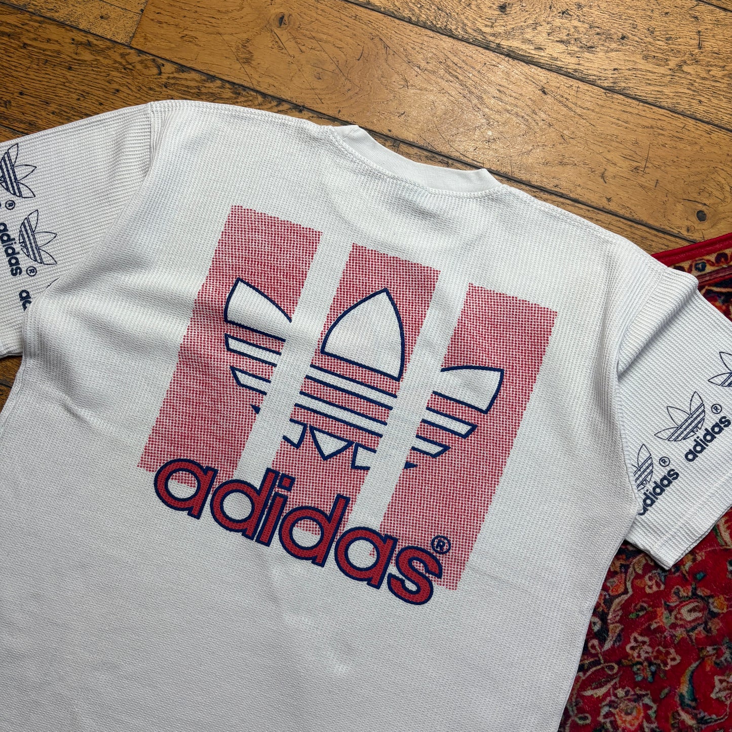 Vintage 90s Adidas Waffle Heavyweight White Graphic T-Shirt - XL
