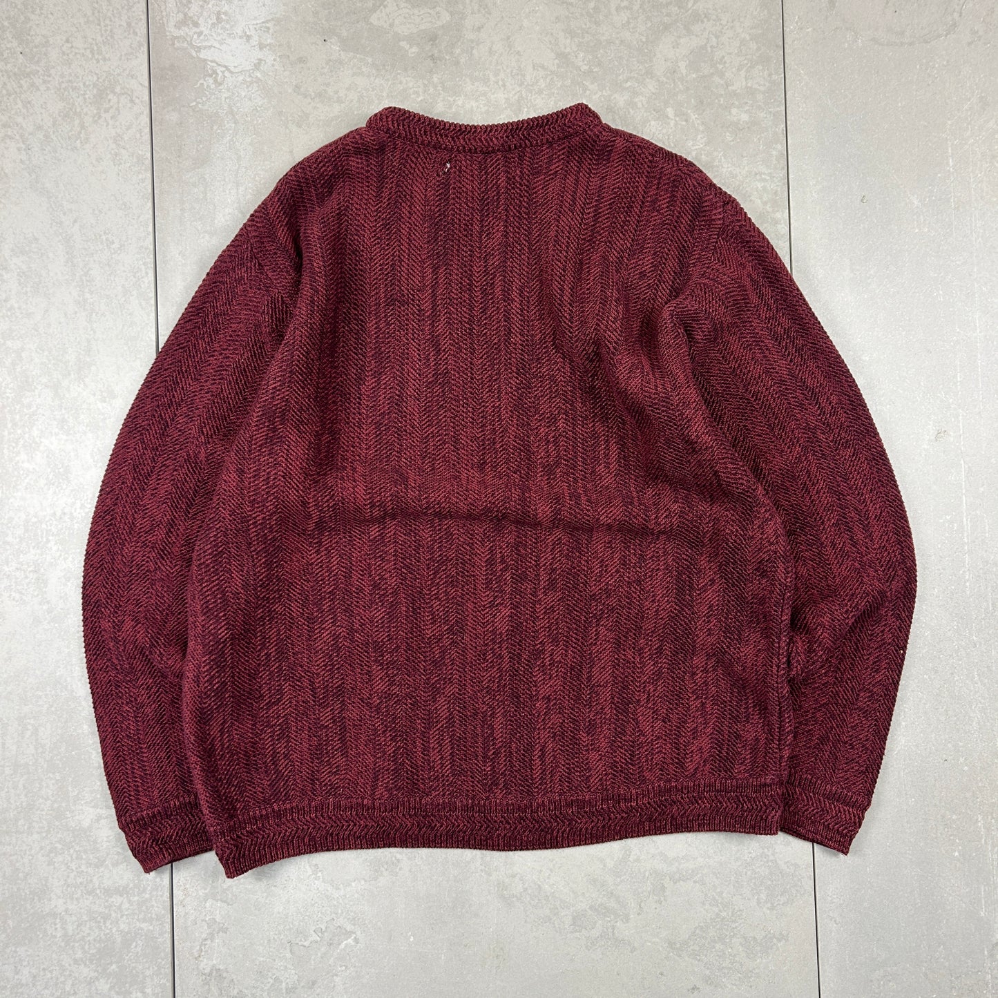 Vintage Chaps Ralph Lauren Chunky Knit Burgundy Fisherman Jumper - M