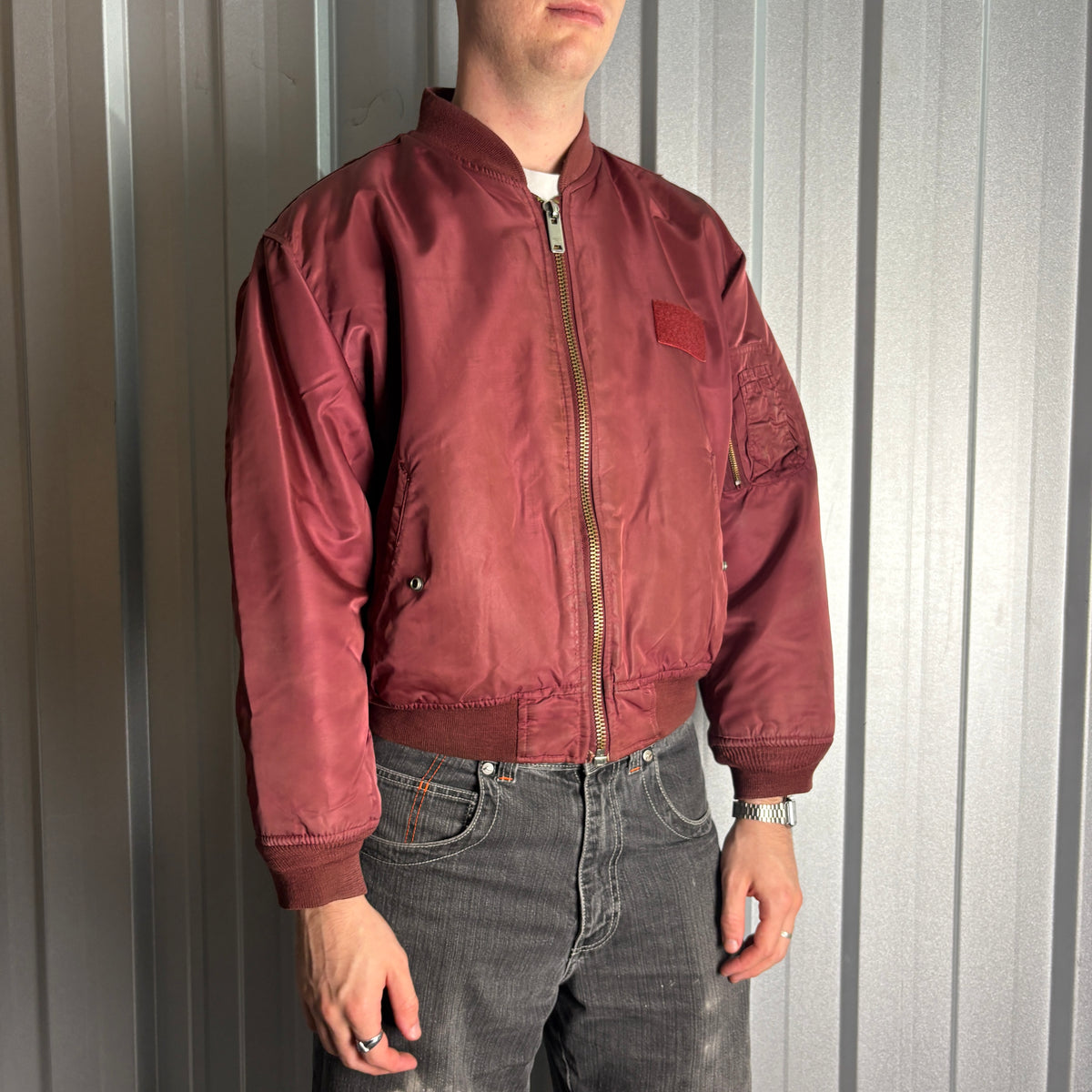 Vintage Avirex Red Burgundy Cropped Bomber Jacket - M