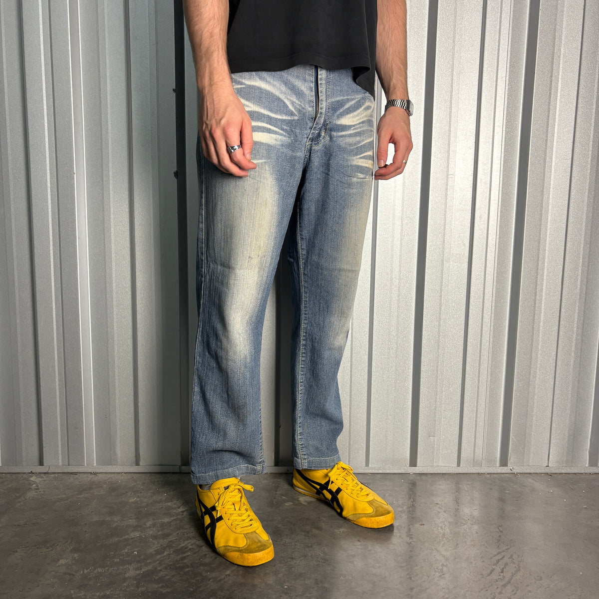 Ice Point Embroidered Blue Japanese Denim Hip Hop Y2K Baggy Jeans - 34S