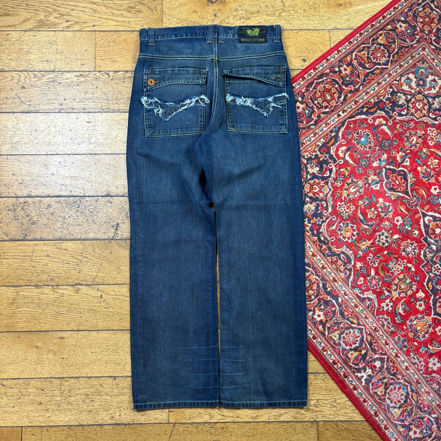 Vintage Blue Embroidered Y2K Hip Hop Baggy Jeans - 32