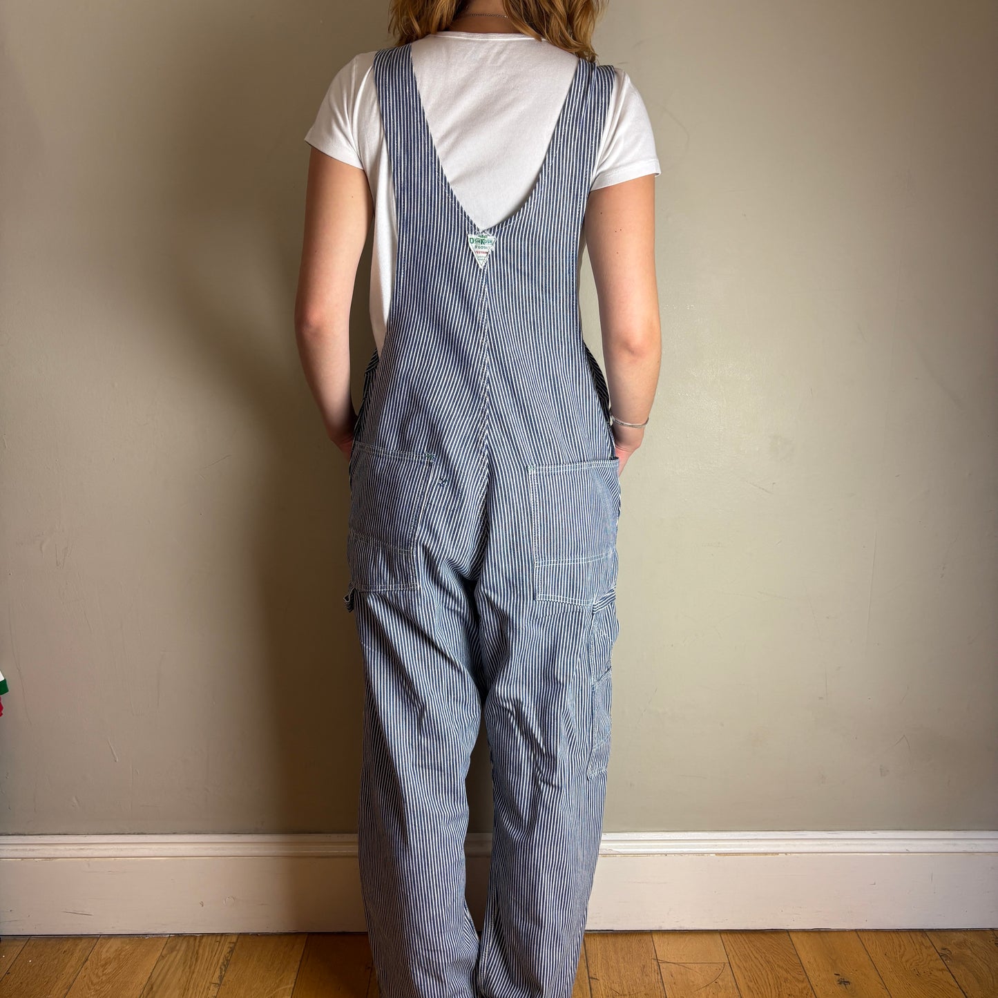 Vintage Osh Kosh Pinstripe Blue White Workwear Dungarees Overalls - M