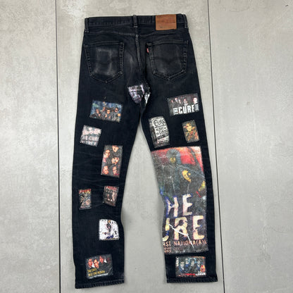 Vintage Levis 501 Patchwork The Cure Black Denim Straight Jeans - 30