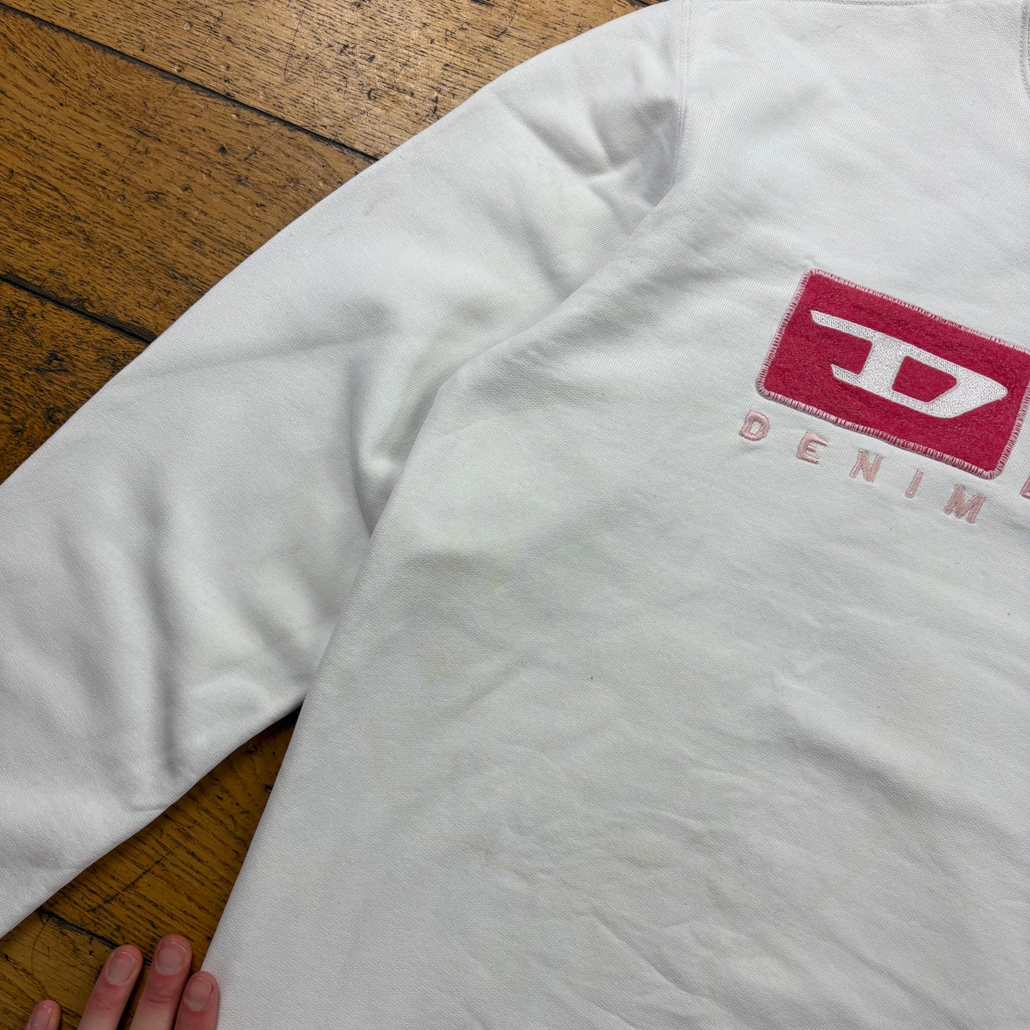 Vintage Diesel White Embroidered Sweatshirt - L